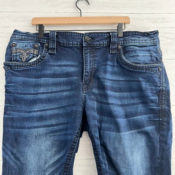 Rock Revival Dark Wash Chavo Slim Straight Jeans Size 40 - Picture 8 of 10